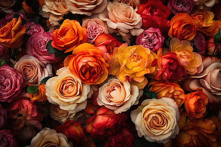 绽放的多彩玫瑰花束图片