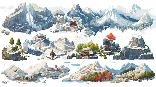 雪山景色动漫插画图图片