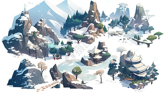 雪山动漫模型背景图片