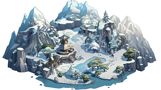 雪山寺庙动漫插画背景图片