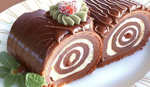 巧克力漩涡巧克力蛋糕卷插画