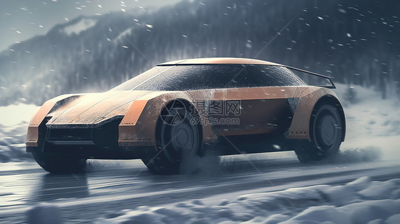 雪中疾驰的新能源汽车图片