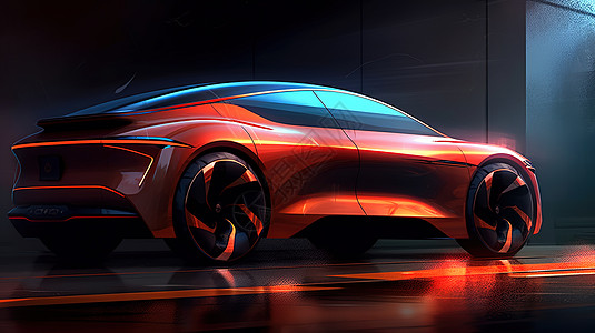 新能源高级炫酷橙色汽车侧面插画