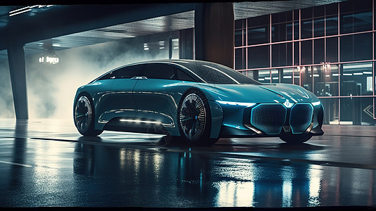 蓝色新能源汽车背景图片