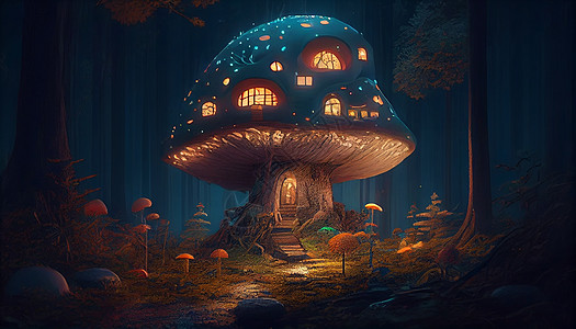 蘑菇房子插画图片