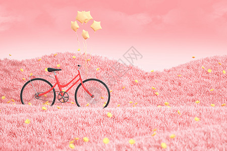 春季草地自行车场景图片