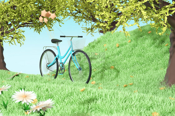 春季绿地自行车背景图片