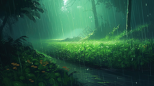 春天谷雨节气雨中树林数字艺术图片