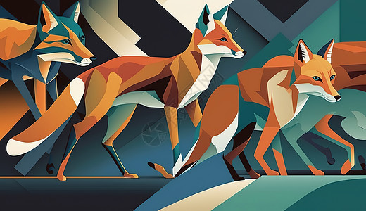狐狸彩色抽象绘画背景图片