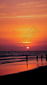 夕阳晚霞海边竖版风景图片