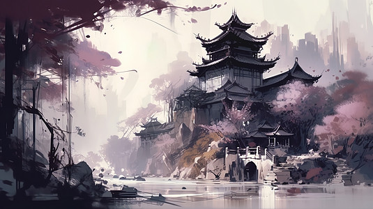 中国风复古建筑图片背景图片