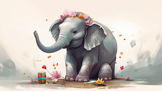 鲜花大象动漫背景图片