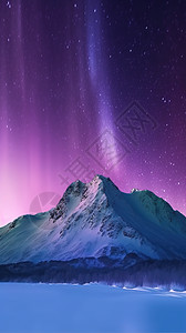 紫色极光下的冰山图片