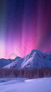 紫色极光下的冰山背景图片