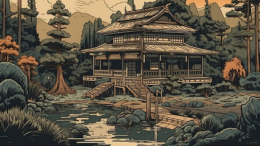 日式房屋景色图片