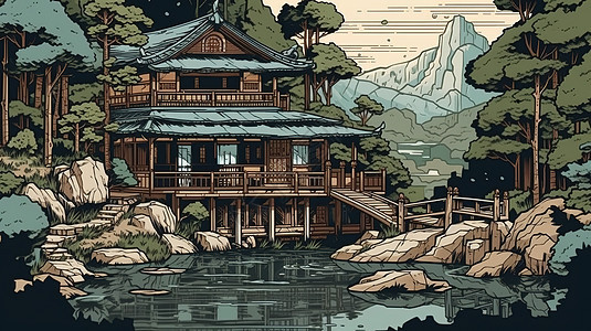 日式房屋装饰画图片