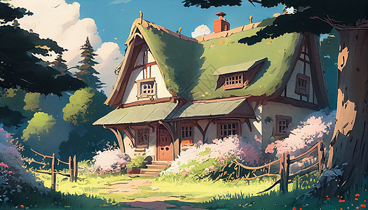 手绘水彩房屋背景图片
