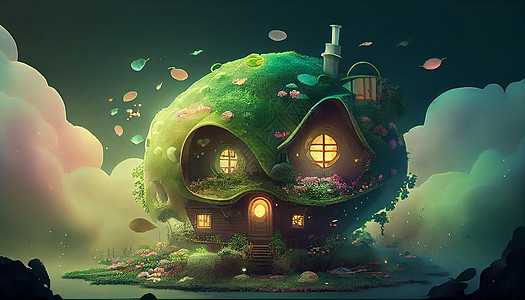 奇幻蘑菇房子风景图片
