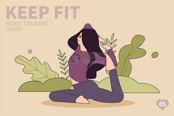 瑜伽女孩健身矢量插画5之侧鸽式图片