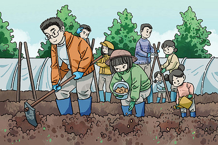 亲子劳动五一亲子活动体验生态农业插画