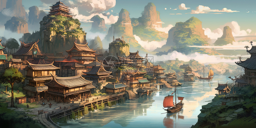中国古代城市插画图片下载-正版图片402450350-摄图网