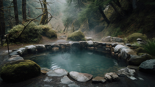 森林中的温泉图片