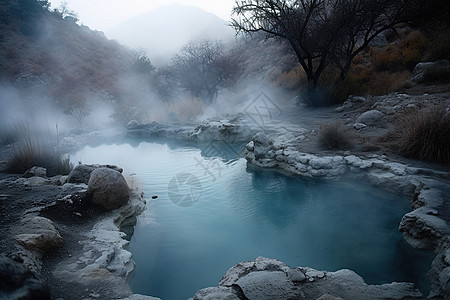 大自然中的天然温泉图片