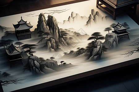 立体山水画建模数字艺术背景图片