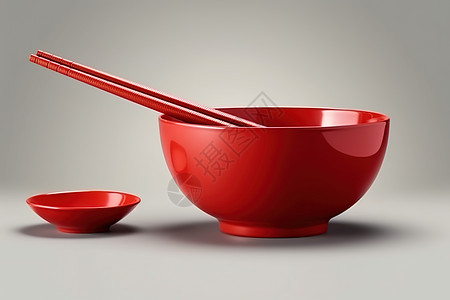 红色碗筷餐具图片