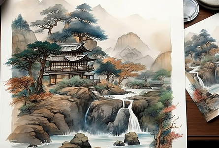 山水风景画背景图片