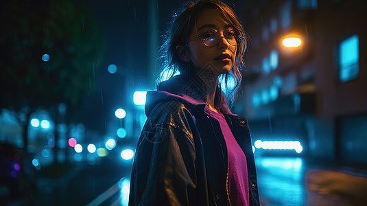 雨夜眼镜女孩图片