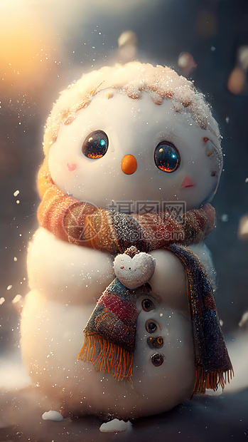 冬天可爱抱爱心雪球的3D雪人模型图片