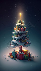 冬天唯美发光圣诞节圣诞树礼物3D模型背景图片