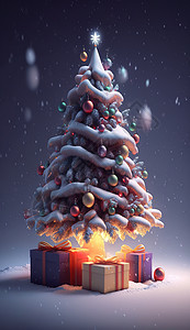 冬天唯美圣诞节圣诞树礼物3D模型图片
