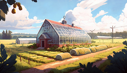 夏天唯美农业温室种植乡村风景图片