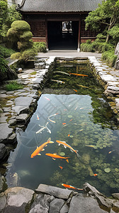 庭院池塘金鱼图片