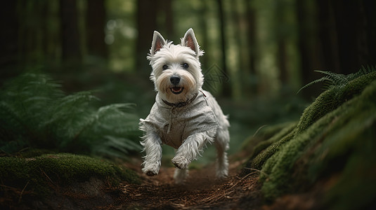 宠物狗林间奔跑高清图片