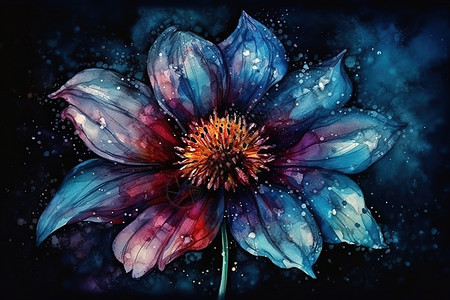 油画里雨中绽放的花朵图片
