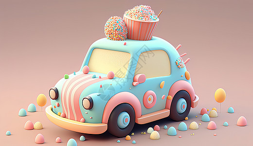 蛋糕糖果卡通车3D立体图片