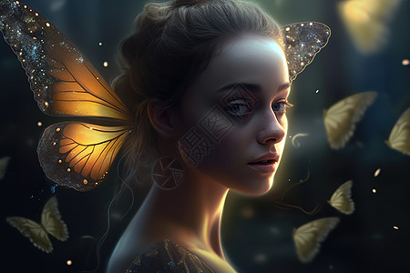 蝴蝶围绕的精灵少女背景图片