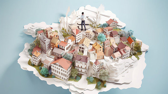 微型纸艺城镇图片