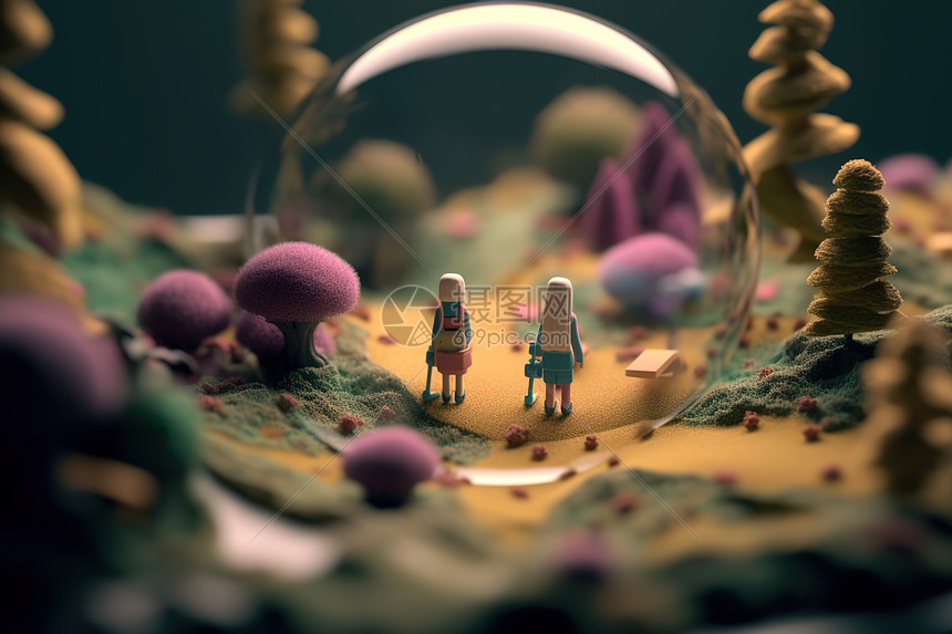 两个小人在森林水晶球图片