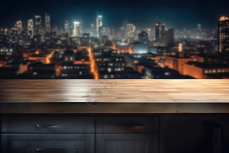 现代厨房外模糊夜景背景图片