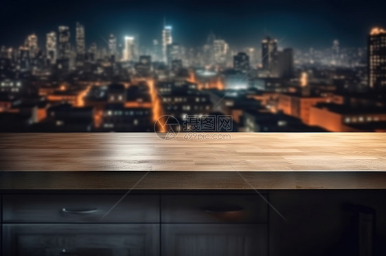 现代厨房外模糊夜景图片