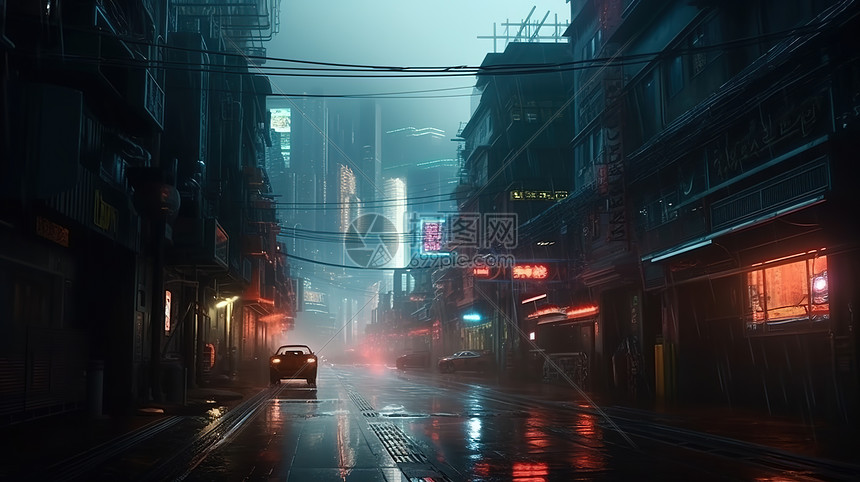 雨后黑夜的街道图片