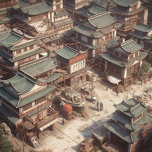 俯视的中国古代城镇图片