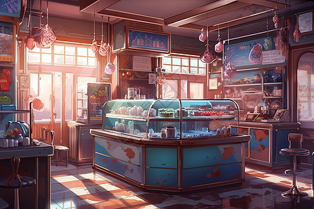 动漫冰淇淋店背景图片