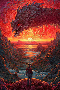 邪恶龙和夕阳背景图片