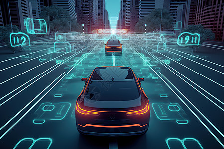 科技马路智能驾驶技术插画