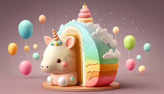 小马彩虹蛋糕卡通甜品美食背景图片